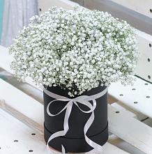 Цветочная композиция из Гипсофила в шляпной коробке в Куровском
